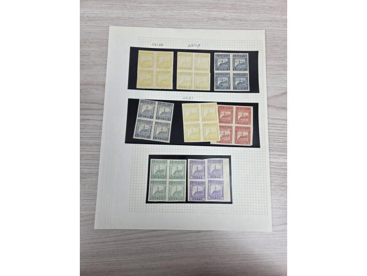including both sets with shades, some odd values in block of 4 and two pre-print paper fold varieties. VF-F.